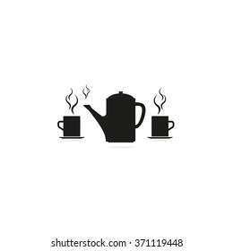 Set of silhouettes teapot and cups. Flat illustration.