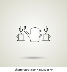 Set of silhouettes teapot and cups. Flat illustration.