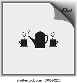 Set of silhouettes teapot and cups. Flat illustration.