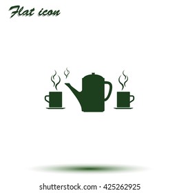 Set of silhouettes teapot and cups. Flat illustration.