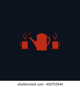 Set of silhouettes teapot and cups. Flat illustration.