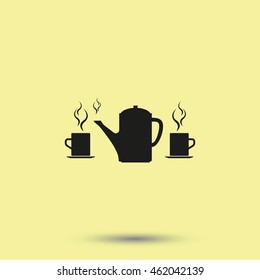 Set of silhouettes teapot and cups. Flat illustration.