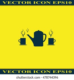 Set of silhouettes teapot and cups. Flat illustration.