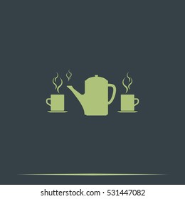 Set of silhouettes teapot and cups. Flat illustration.