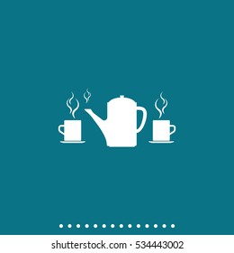 Set of silhouettes teapot and cups. Flat illustration.