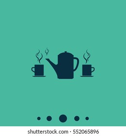 Set of silhouettes teapot and cups. Flat illustration.