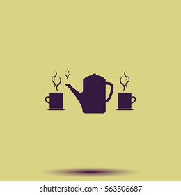 Set of silhouettes teapot and cups. Flat illustration.