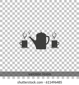 Set of silhouettes teapot and cups. Flat illustration.