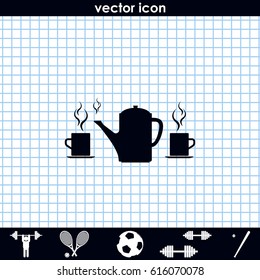Set of silhouettes teapot and cups. Flat illustration.