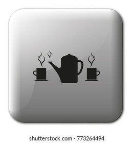 Set of silhouettes teapot and cups. Flat vector illustration.