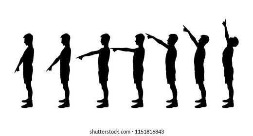 Set of silhouettes. The teen shows hands in different directions