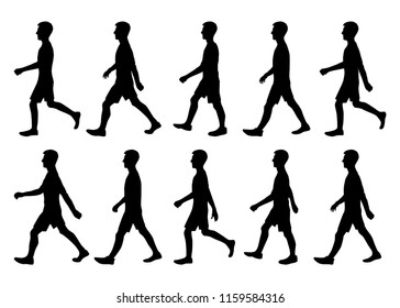 Set of silhouettes. The teenager is walking