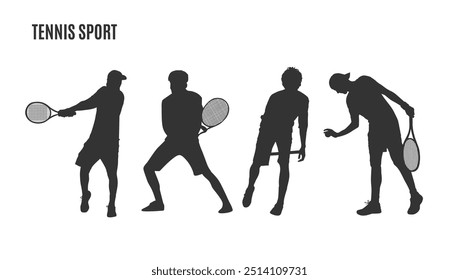 Silhouetten von Tennissportlern. Tennisspieler mit einer Schlägervektorgrafik. Sport Silhouette