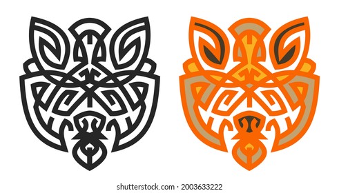 Set silhouettes of tiger head from lines in geometric style isolated on white background. Modern graphic design element for label or poster. Vector art illustration.