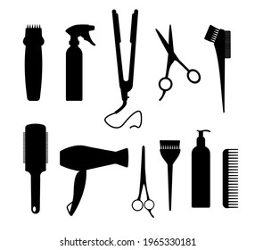 Set of silhouettes of tools for the hairdresser.