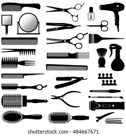 set of silhouettes of tools for the hairdresser
