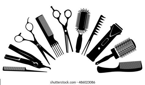 set of silhouettes of tools for the hairdresser