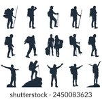 Set of silhouettes of tourists and adventurers