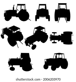 Colocado con siluetas de un tractor en diferentes posiciones aisladas sobre un fondo blanco. Ilustración del vector