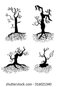 Set of silhouettes of trees on white isolated vector background can create many tree leave branch and make brush 