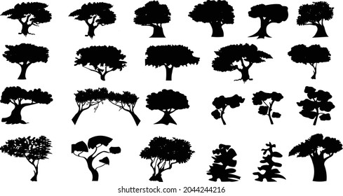 Set of silhouettes of trees vector illustration