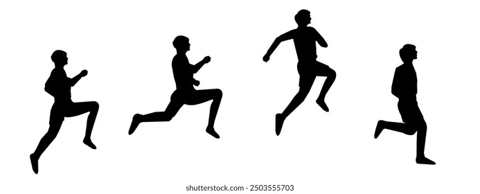 set of silhouettes of triple jump, long jump different pose, gesture. batter. isolated on white background. vector illustration.