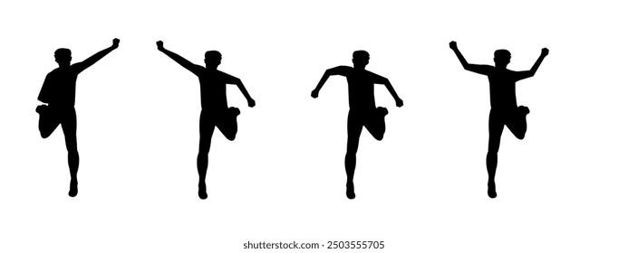 set of silhouettes of triple jump, long jump different pose, gesture. batter. isolated on white background. vector illustration.