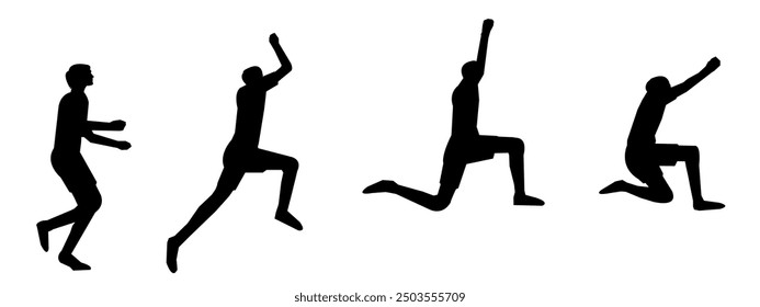 set of silhouettes of triple jump, long jump different pose, gesture. batter. isolated on white background. vector illustration.