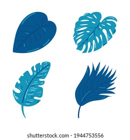 Set of silhouettes of tropical leaves isolated on white background. EPS10 vector.