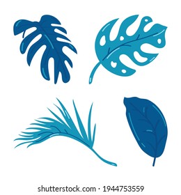 Set of silhouettes of tropical leaves isolated on white background. EPS10 vector.