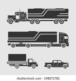 Set of silhouettes of trucks. Depicted prototypes nonexistent cars