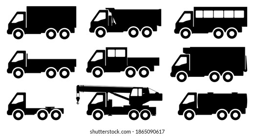 Set of silhouettes of trucks. Vector illustration.