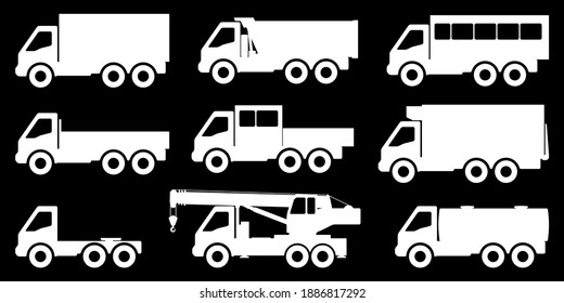 Satz von Silhouetten von Lastkraftwagen. Vektorgrafik.