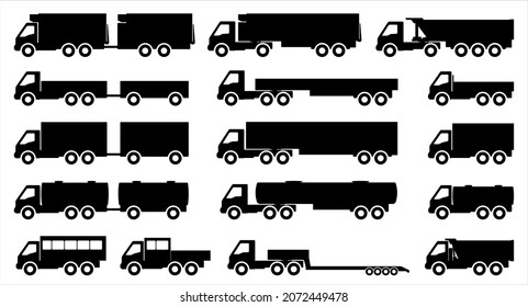 Set of silhouettes of trucks. Vector illustration.