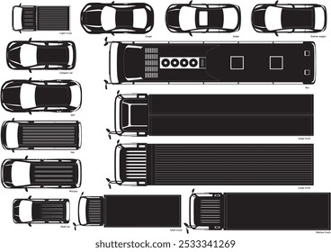 Conjunto de siluetas de varios modelos de coches vistos desde arriba