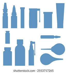 A set of silhouettes of various medicines. Vector flat illustration