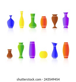 Set of silhouettes of vases isolated on white background. Vector