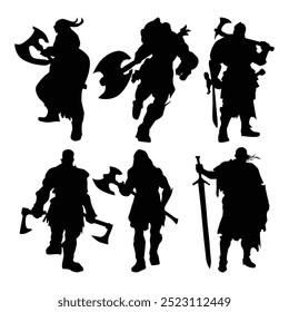 Set of silhouettes of viking warriors - vector illustration with white background Vol 01