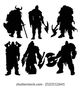 Set of silhouettes of viking warriors - vector illustration with white background Vol 02