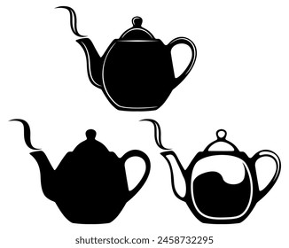 set silhouettes vintage teapot icon symbol vector illustration