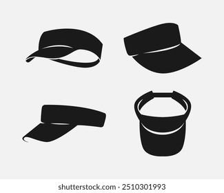 Set silhouettes of visor cap, golf, tennis hat. Icon, logo on white background. Vector illustration.