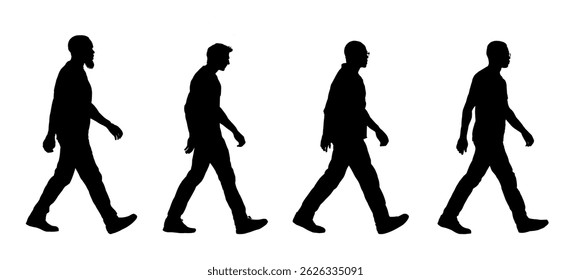 conjunto de silhuetas de um homem caminhante vestindo um terno - ilustração vetorial

