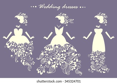 set of silhouettes of wedding dresses. vector illustration