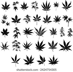 set of silhouettes of weeds
