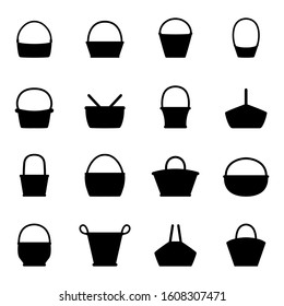 Conjunto de siluetas de cestas de mimbre, ilustración vectorial