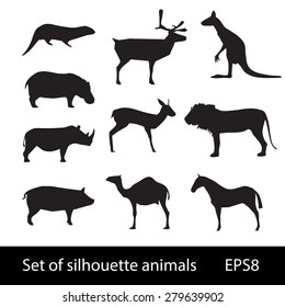 A set of silhouettes of wild animals