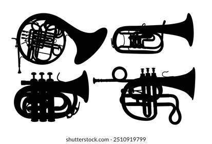 Set silhouettes of wind musical instruments.
