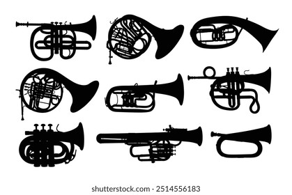 Set silhouettes of wind musical instruments.
