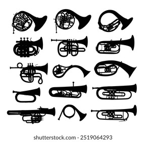 Set silhouettes of wind musical instruments.
