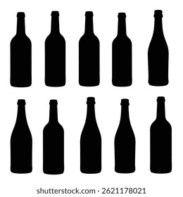 Set of silhouettes of wine bottles. Vector illustration in flat style